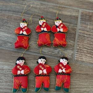 Set of 6 NWT Silk Embellished Chinese Figures, NWT